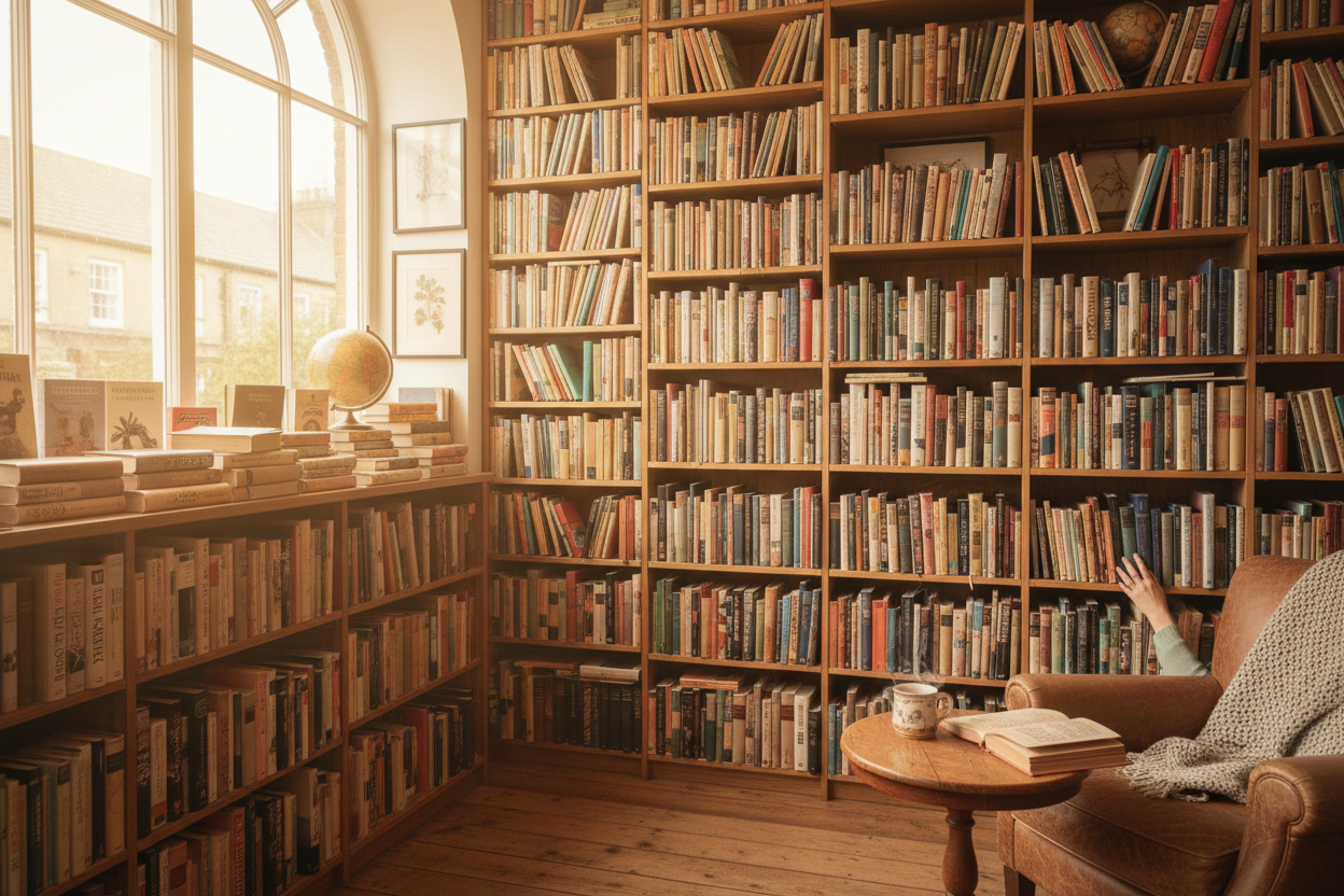 Cosy secondhand bookshop hero image